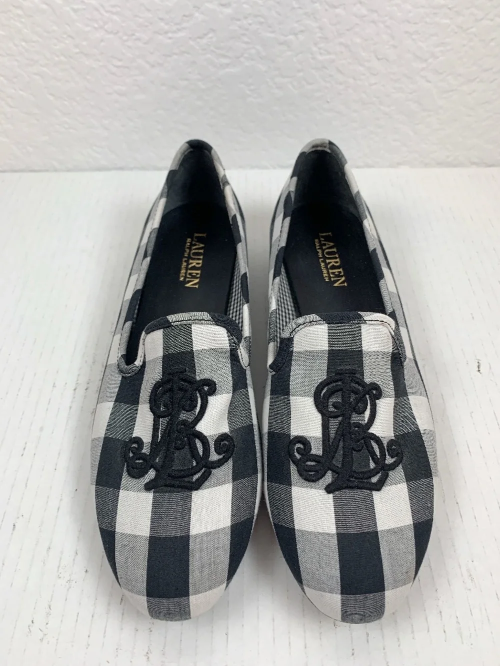 Lauren Ralph Lauren Women's Coleena III Loafer Size 8.5B Black White Gingham